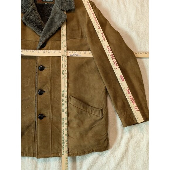 McGreggor Jacket Vintage 70s Brown Sueded Shearling Fur Button Overcoat Men's 42 - Picture 8 of 11